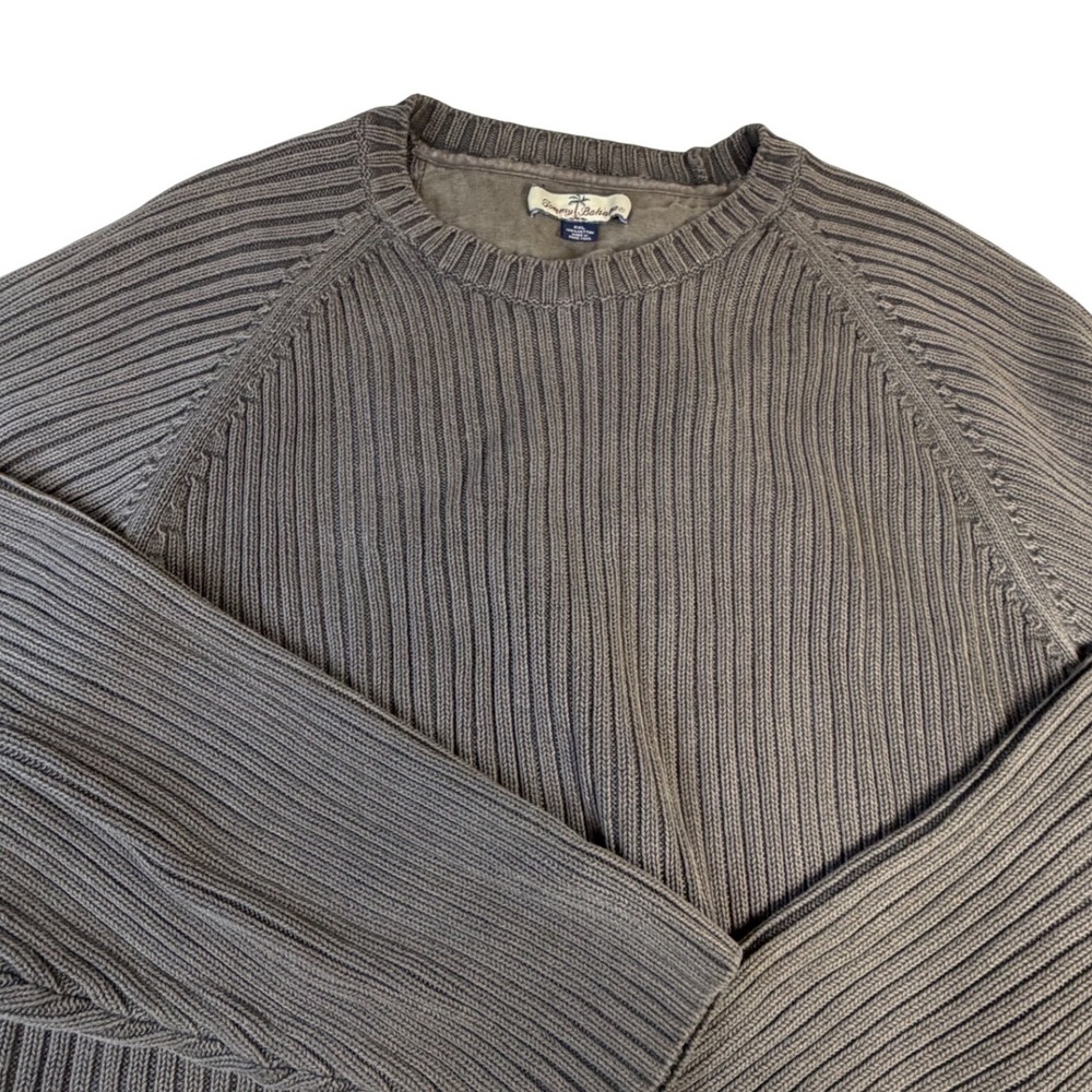 Tommy Bahama Mens XXL Gray Ribbed Knit Sweater 100% Cotton Raglan Pullover J8